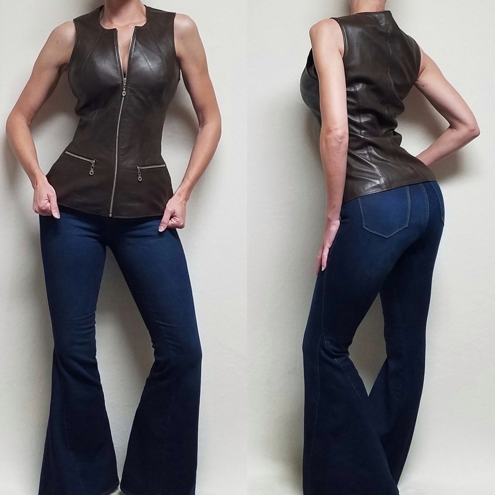 Vintage 80s Michael Hoban North Beach Brown Butter Soft Leather Biker Vest 6